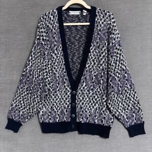 Vintage Saturdays Cardigan Sweater L Gray Purple 3D Knit Grandpa 1990 90s y2k